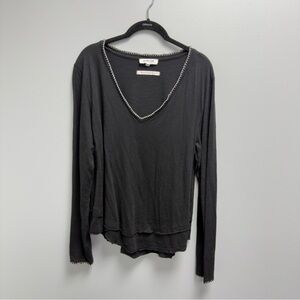 CHRLDR Black Long Sleeve V-Neck Top L – Raw Hem Layered Look, Contrast Stitching